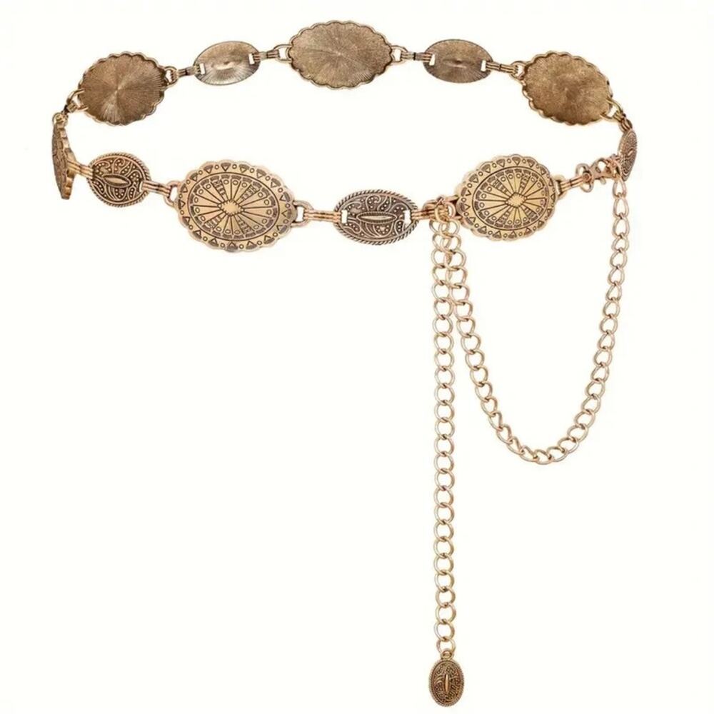 Bohemian Gold Tone Medallion Chain Belt - Picture 6 of 13